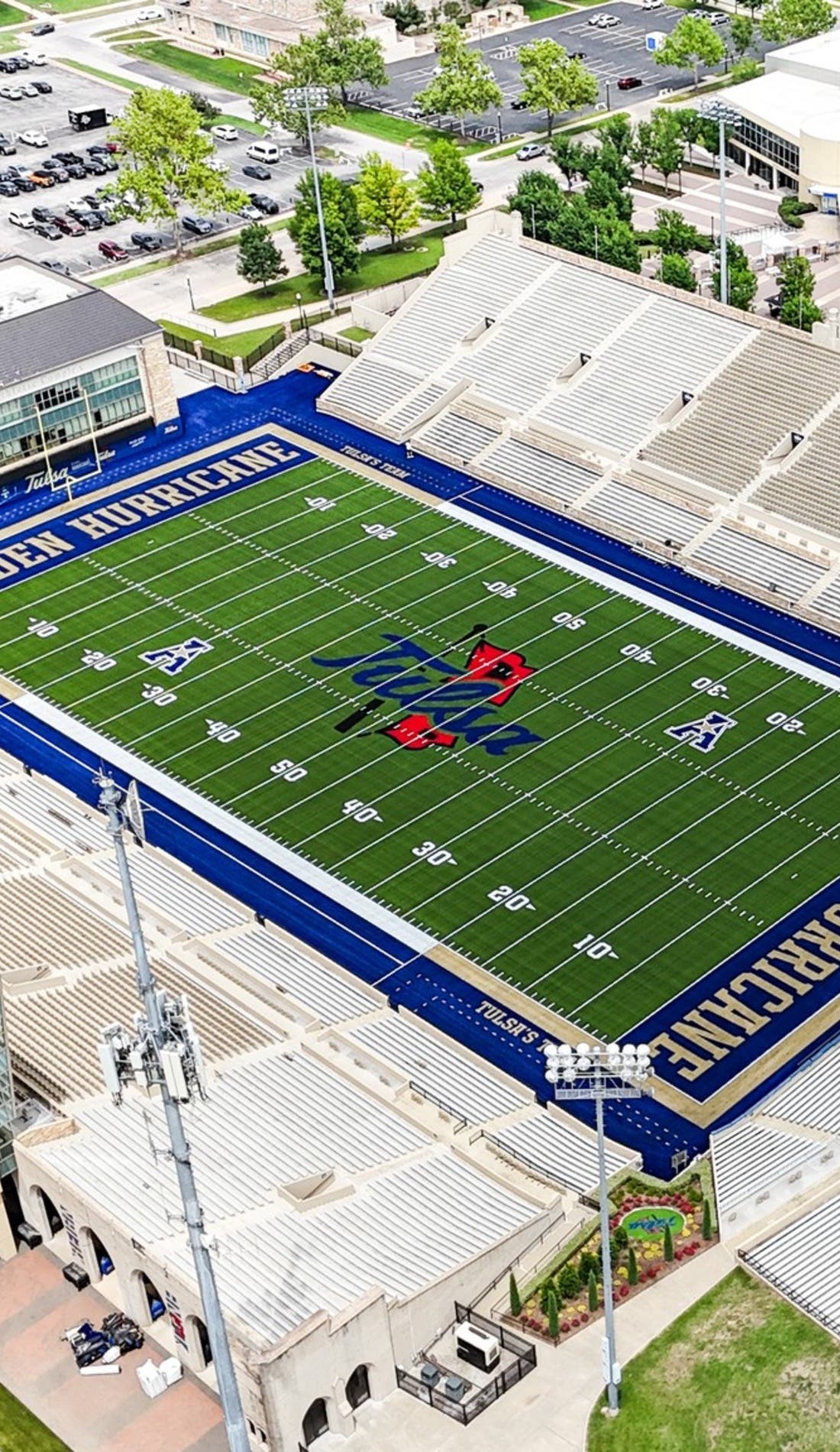 View from a seat at a Tulsa Golden Hurricane Football vs Arkansas Pine Bluff Golden Lions Football game, showing the teams playing
