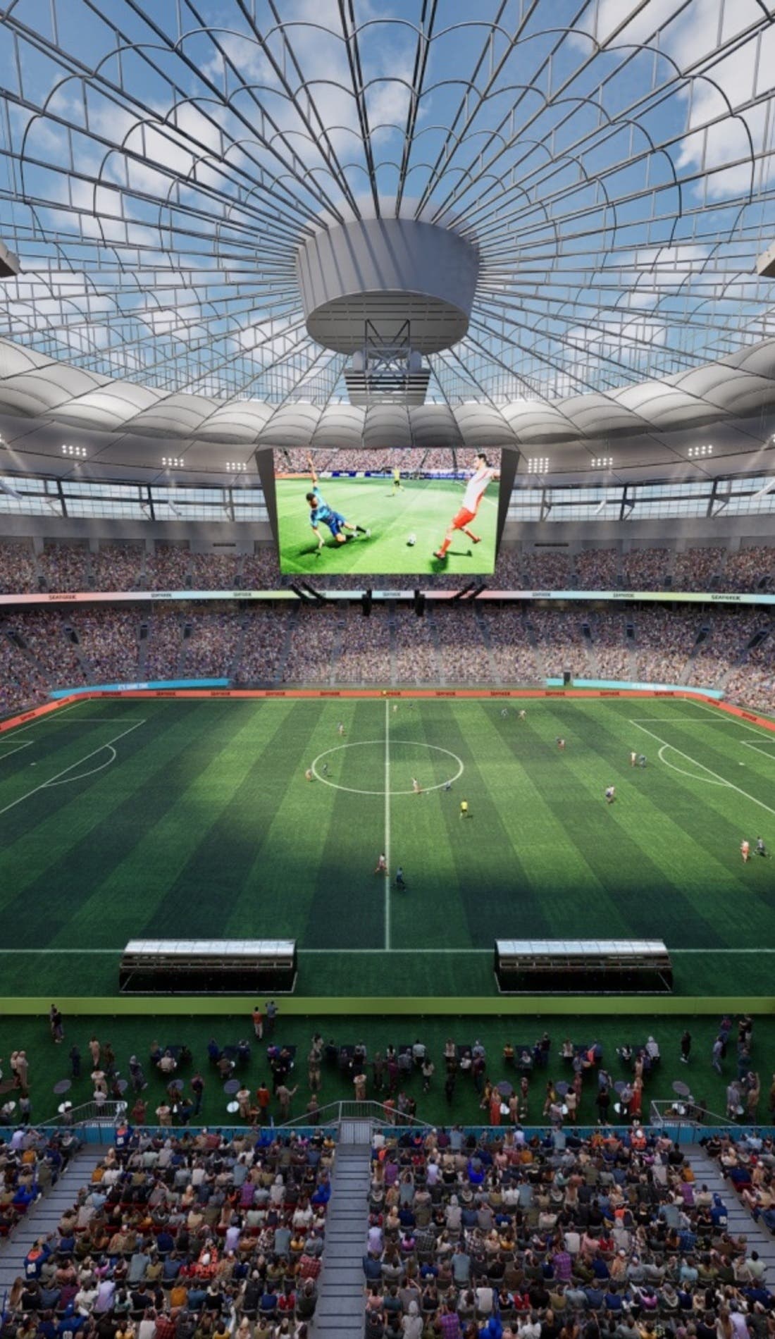 View from a seat at a Vancouver Whitecaps FC vs Los Angeles Football Club game, showing the teams playing