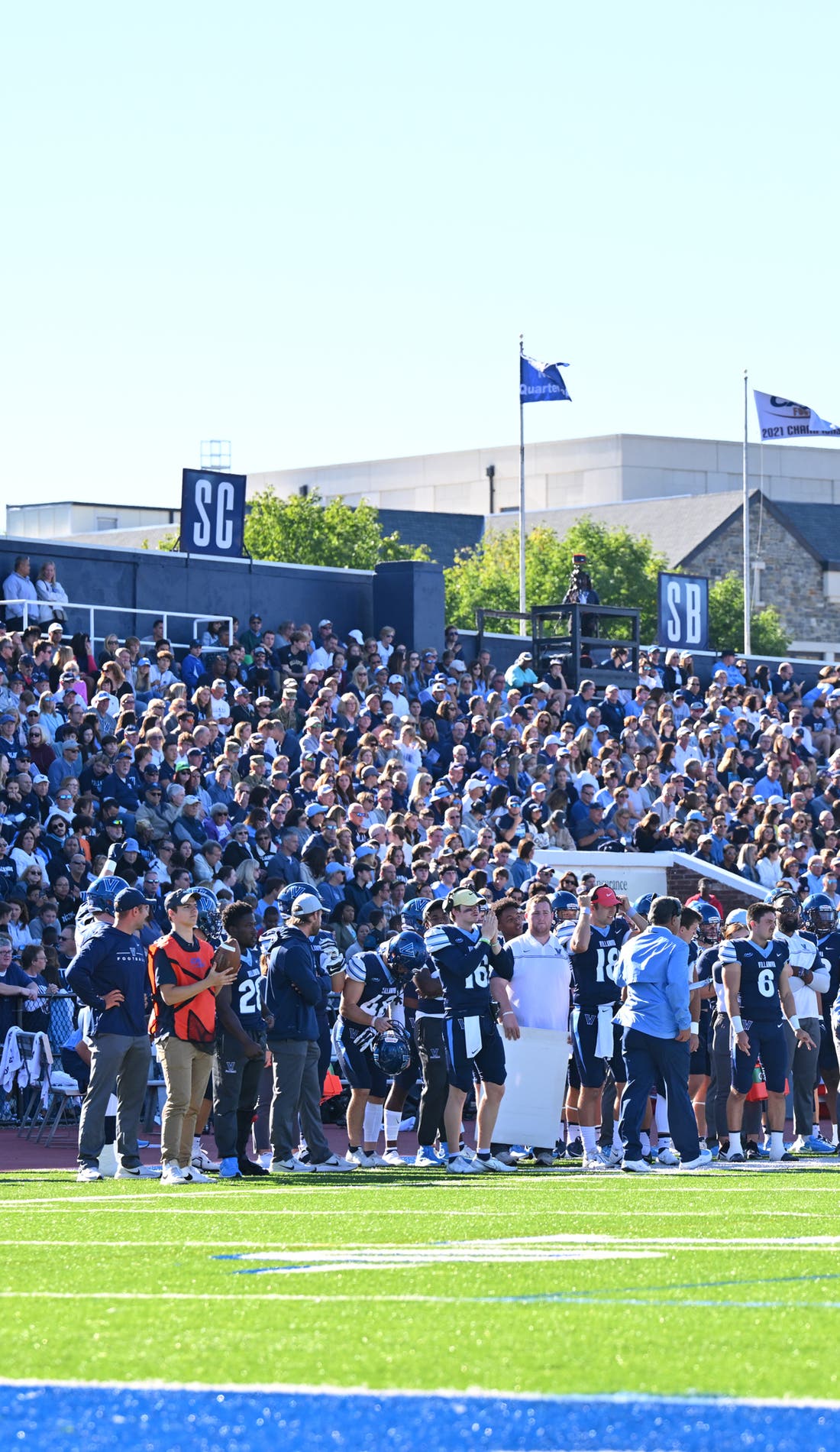 View from a seat at a Villanova Wildcats Football vs Lafayette Leopards Football game, showing the teams playing
