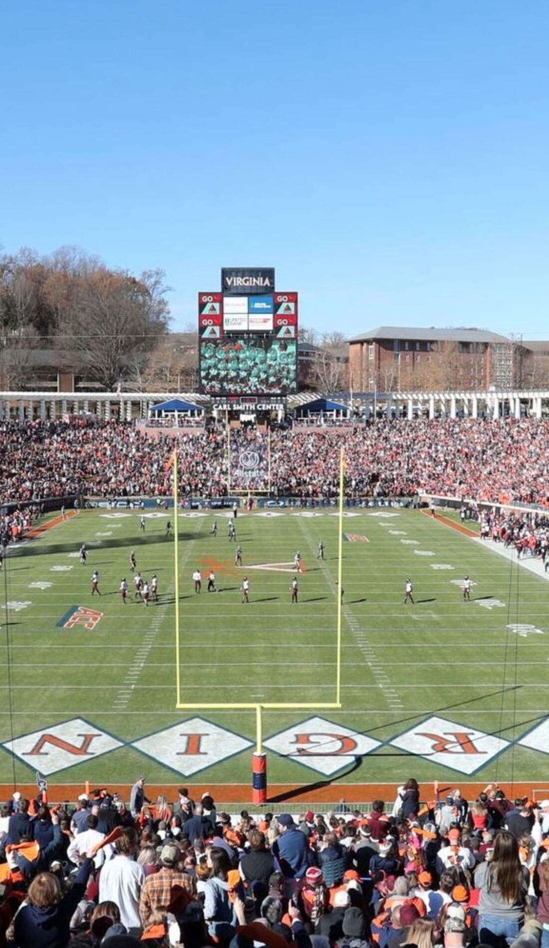 View from a seat at a Virginia Cavaliers Football vs USC Trojans Football game, showing the teams playing