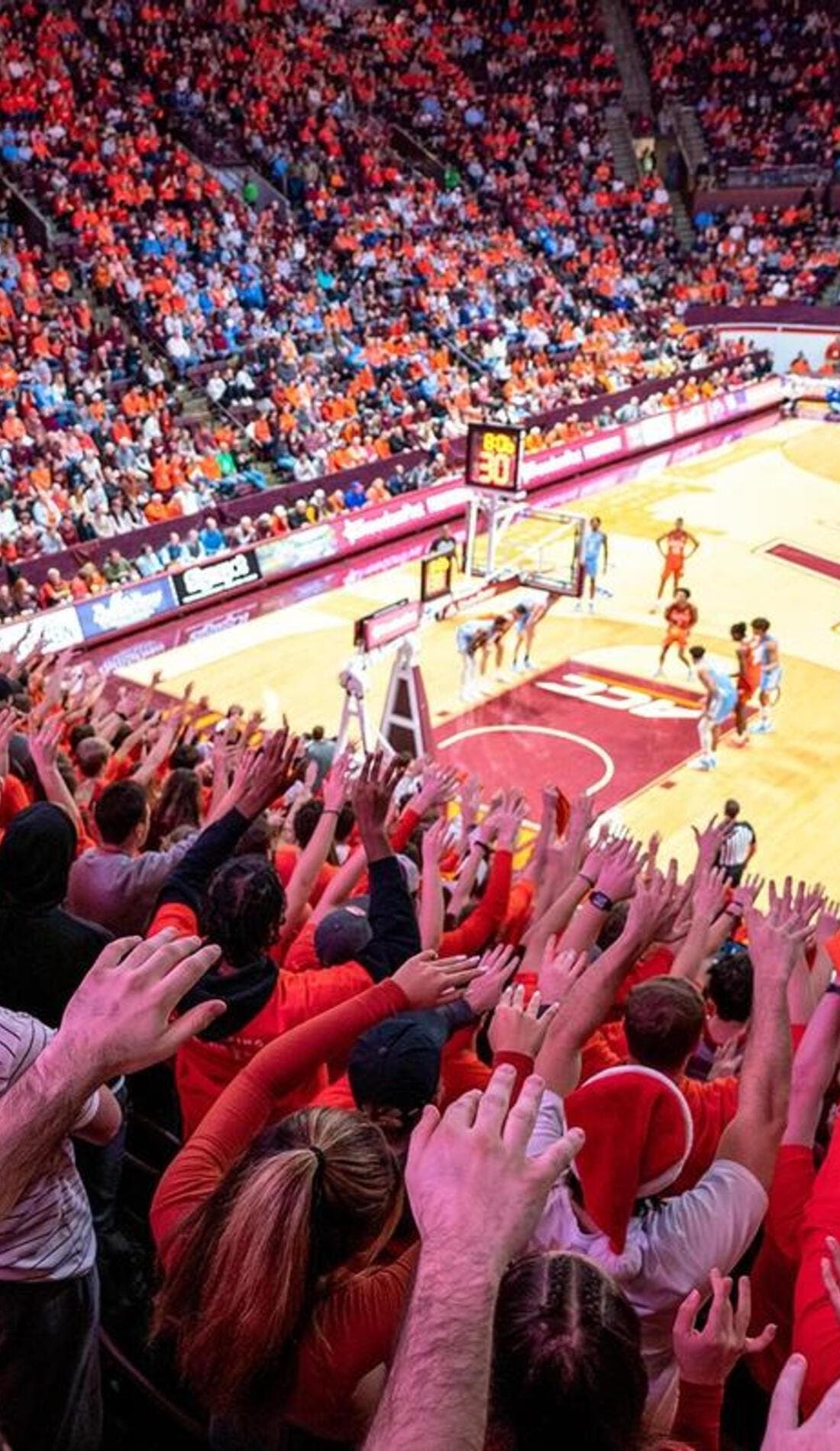View from a seat at a Virginia Tech Hokies Mens Basketball vs Detroit Mercy Titans Mens Basketball game, showing the teams playing