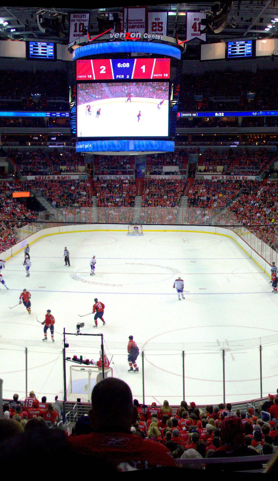 View from a seat at a Washington Capitals vs Dallas Stars game, showing the teams playing