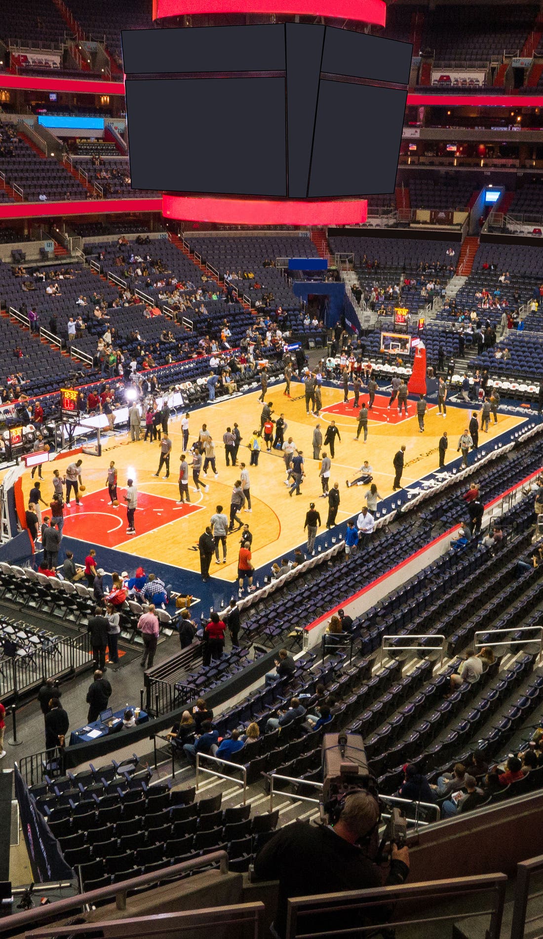 View from a seat at a Washington Wizards vs Los Angeles Lakers game, showing the teams playing