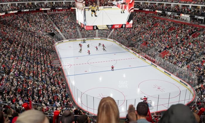 Little Caesars Arena - Section Drink Rail Mezzanine 4 Seat View