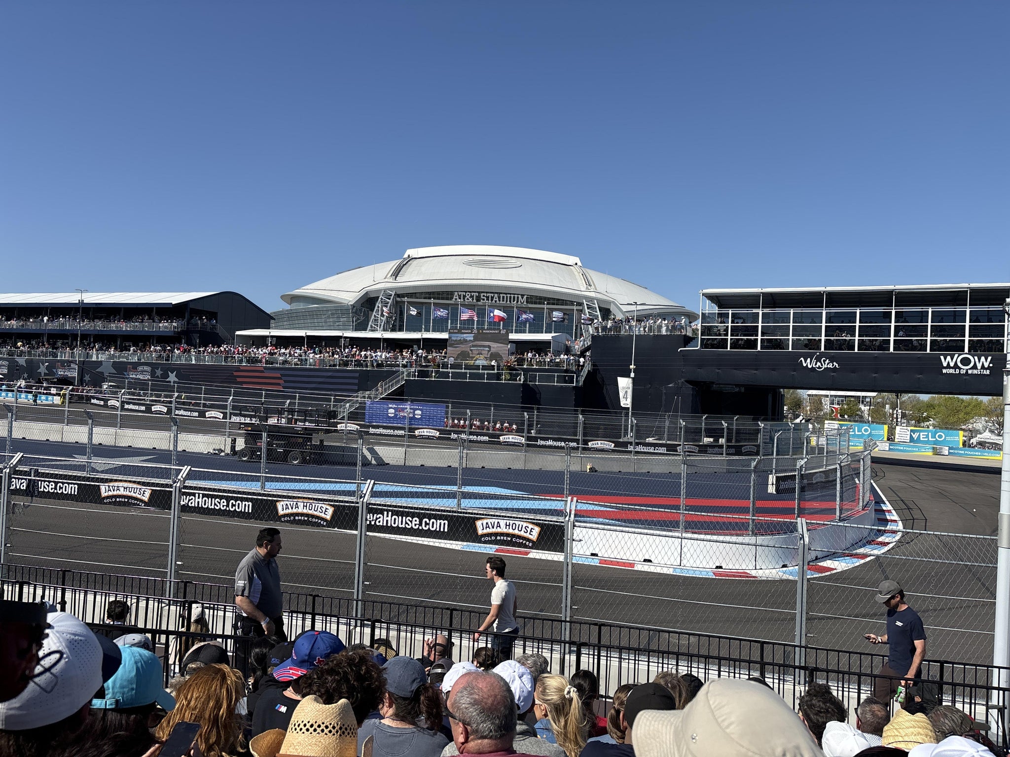 Real Fan View taken from PIT Lane Grandstand 1 Section B at AT&T Stadium by Blake T