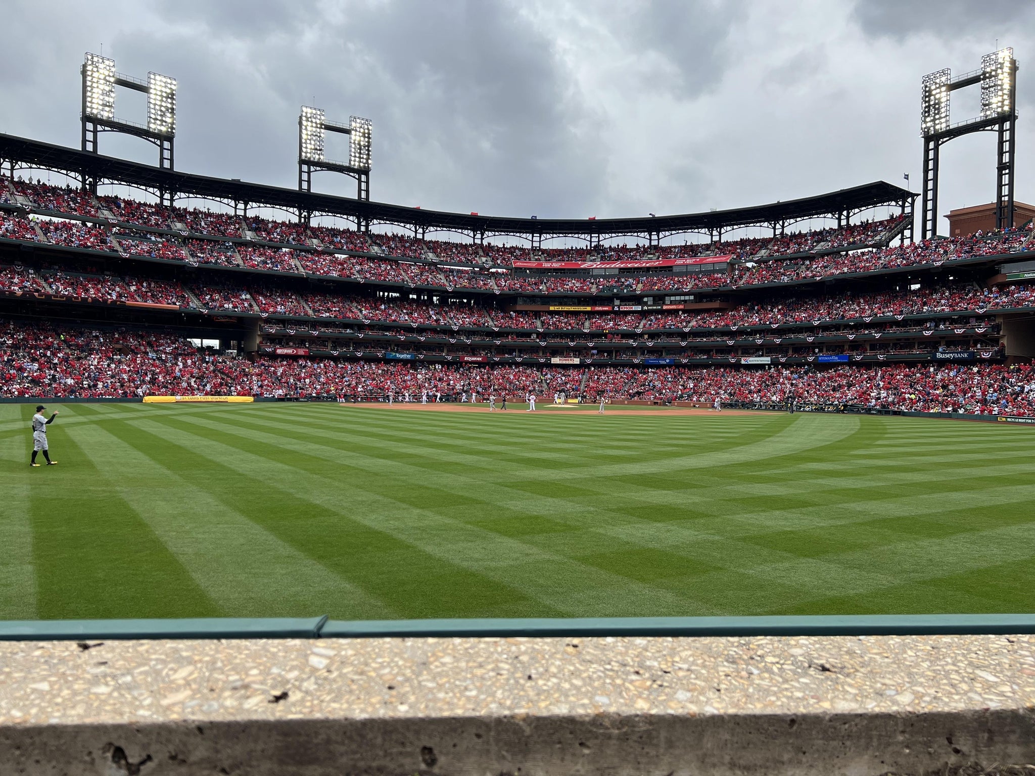 Real Fan View taken from Lower Left Field Bleachers 197 at Busch Stadium by Anthony C