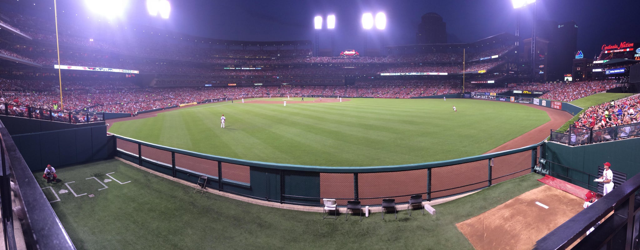 Real Fan View taken from Lower Right Field Bleachers 107 at Busch Stadium by Mark L