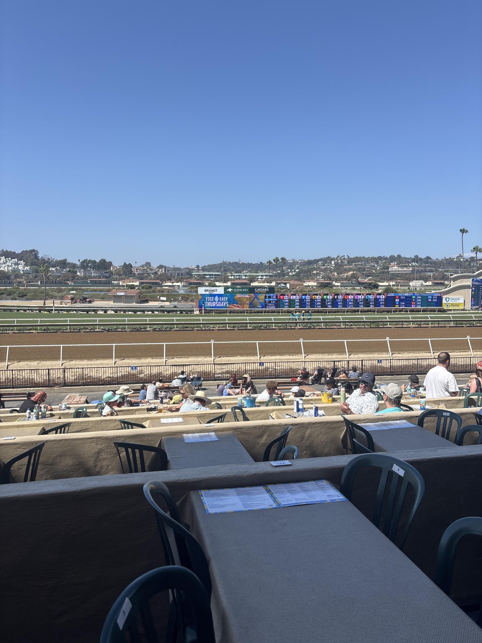 Real Fan View taken from Stretch RUN Grill W LVL 1 TBL 206 at Del Mar Thoroughbred Club by Linda M