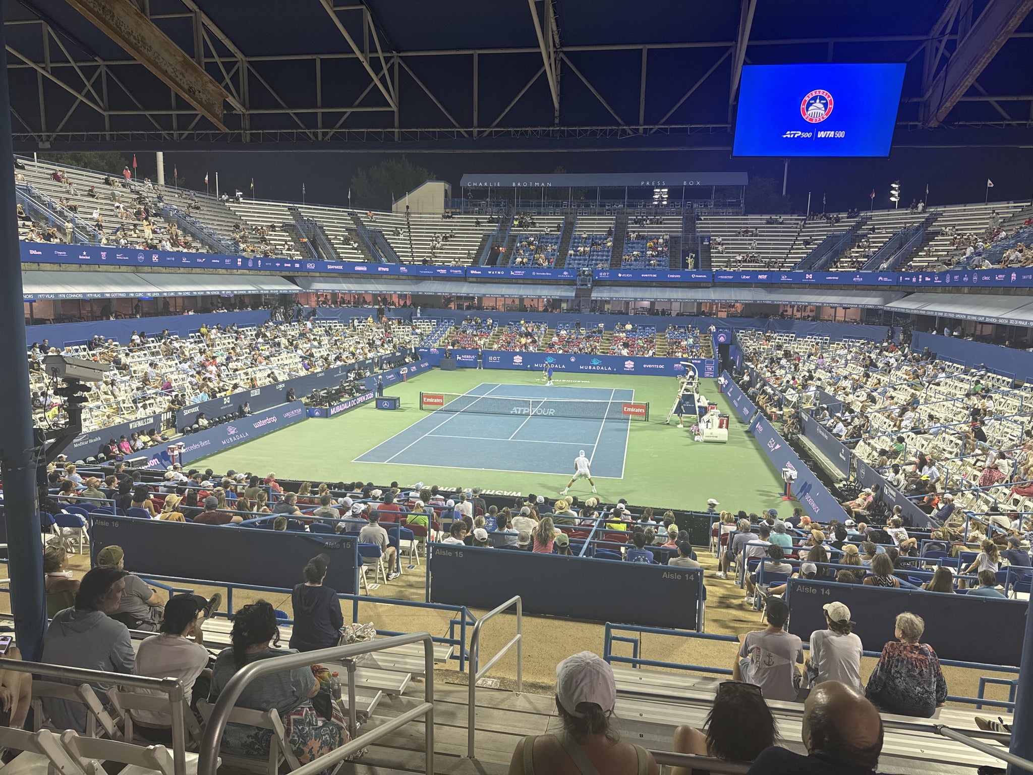 Real Fan View taken from North Covered Box Aisle 14 at Fitzgerald Tennis Stadium at Rock Creek Park Tennis Center by Derek S