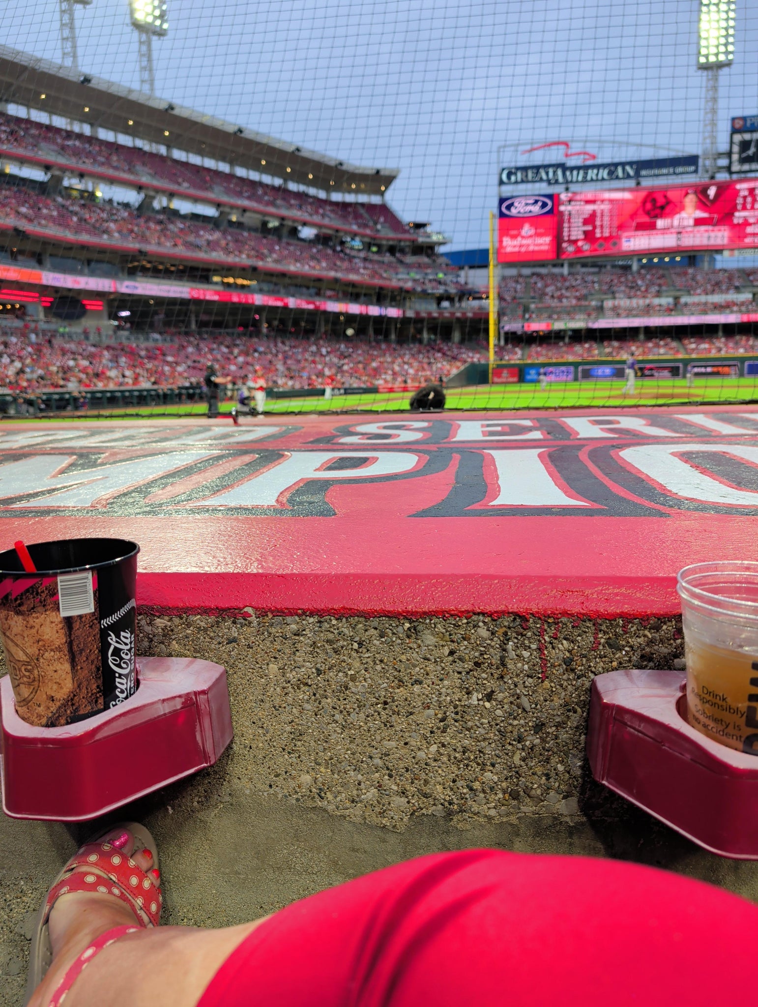 Real Fan View taken from Dugout Box 128 at Great American Ball Park by Allison H