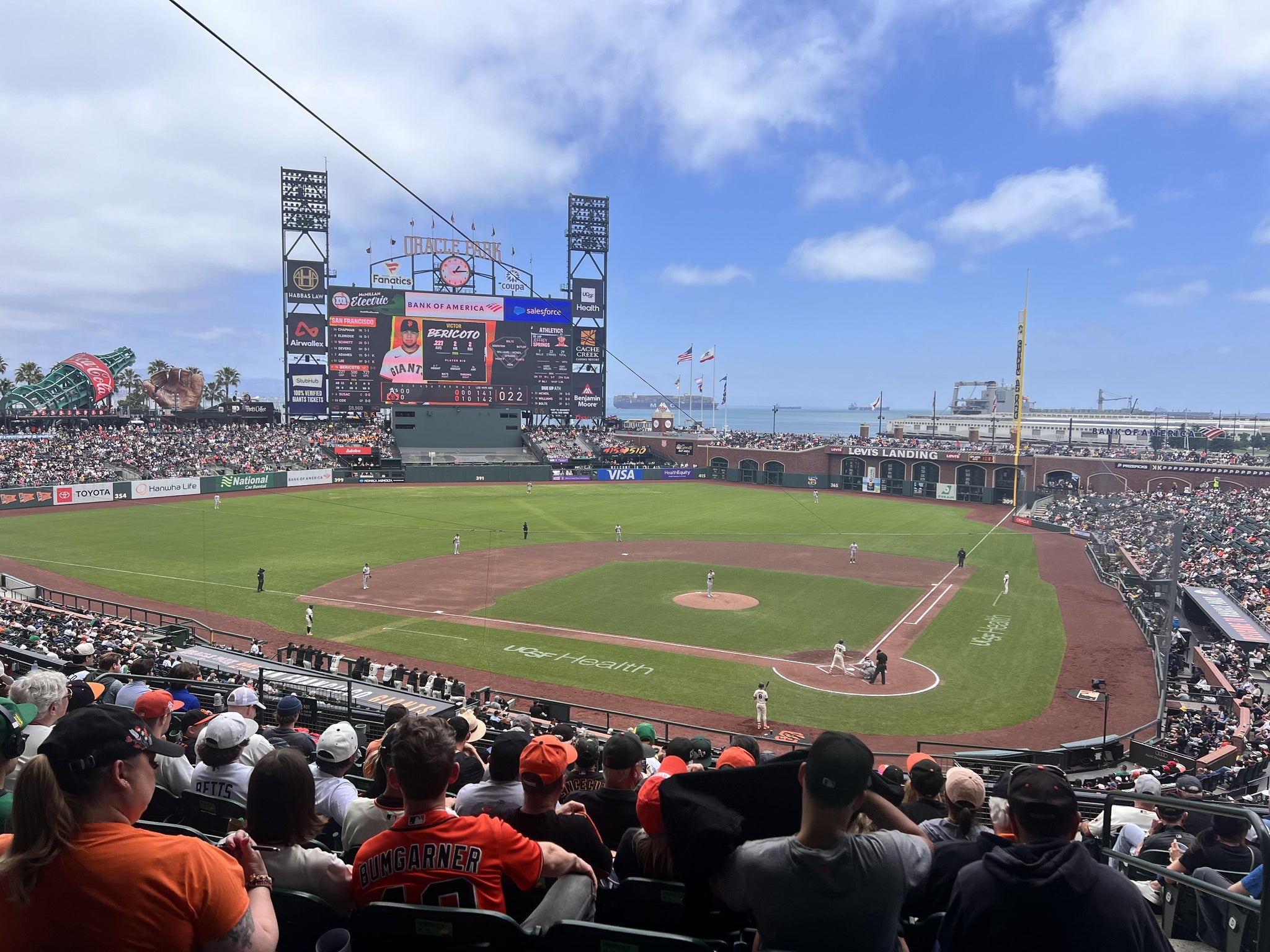 Vue réelle des fans prise de la Club Level 219 au site Oracle Park par Michael C