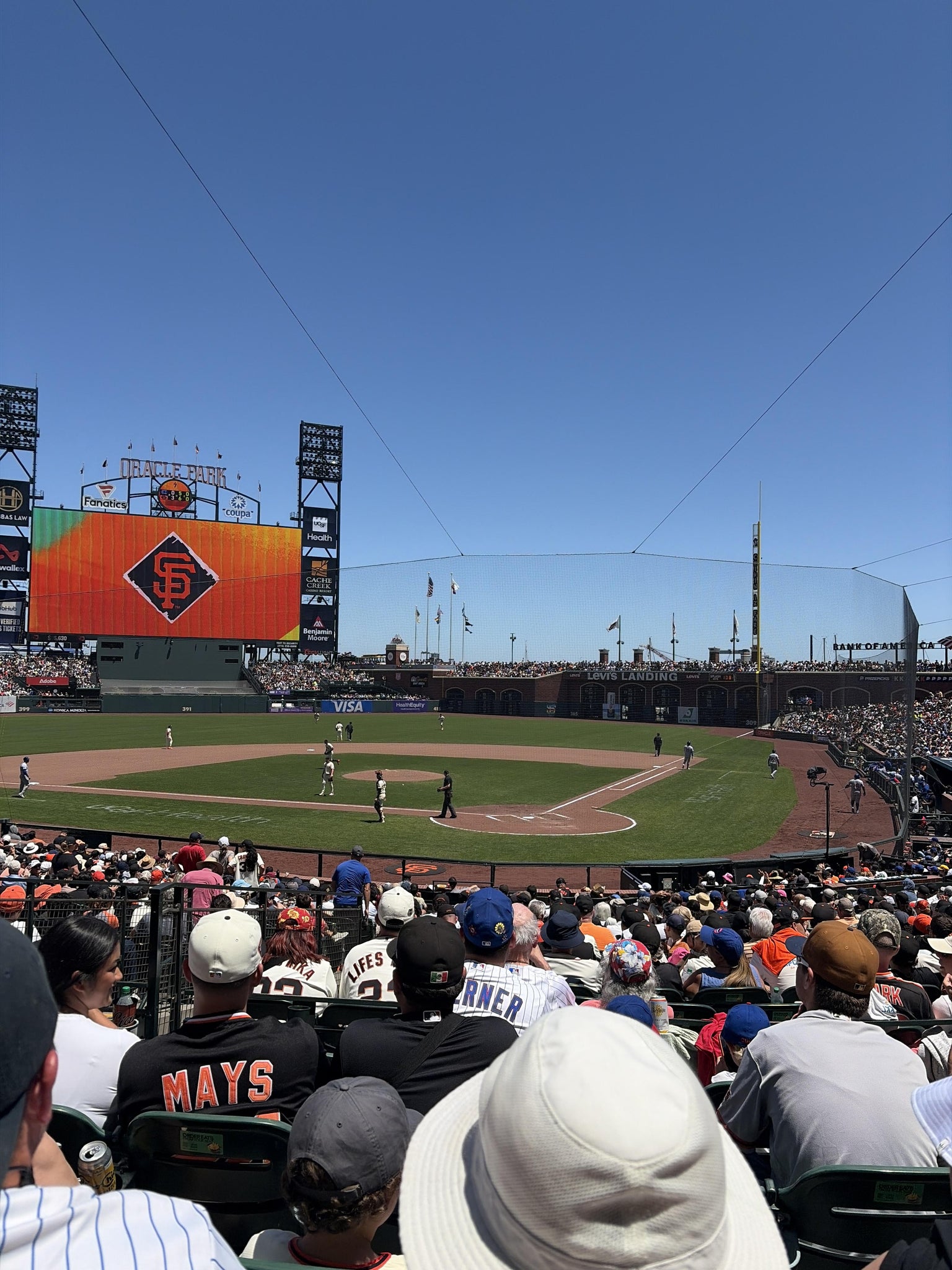 Vue réelle des fans prise de la Premium Lower Box 118 au site Oracle Park par Macy  A