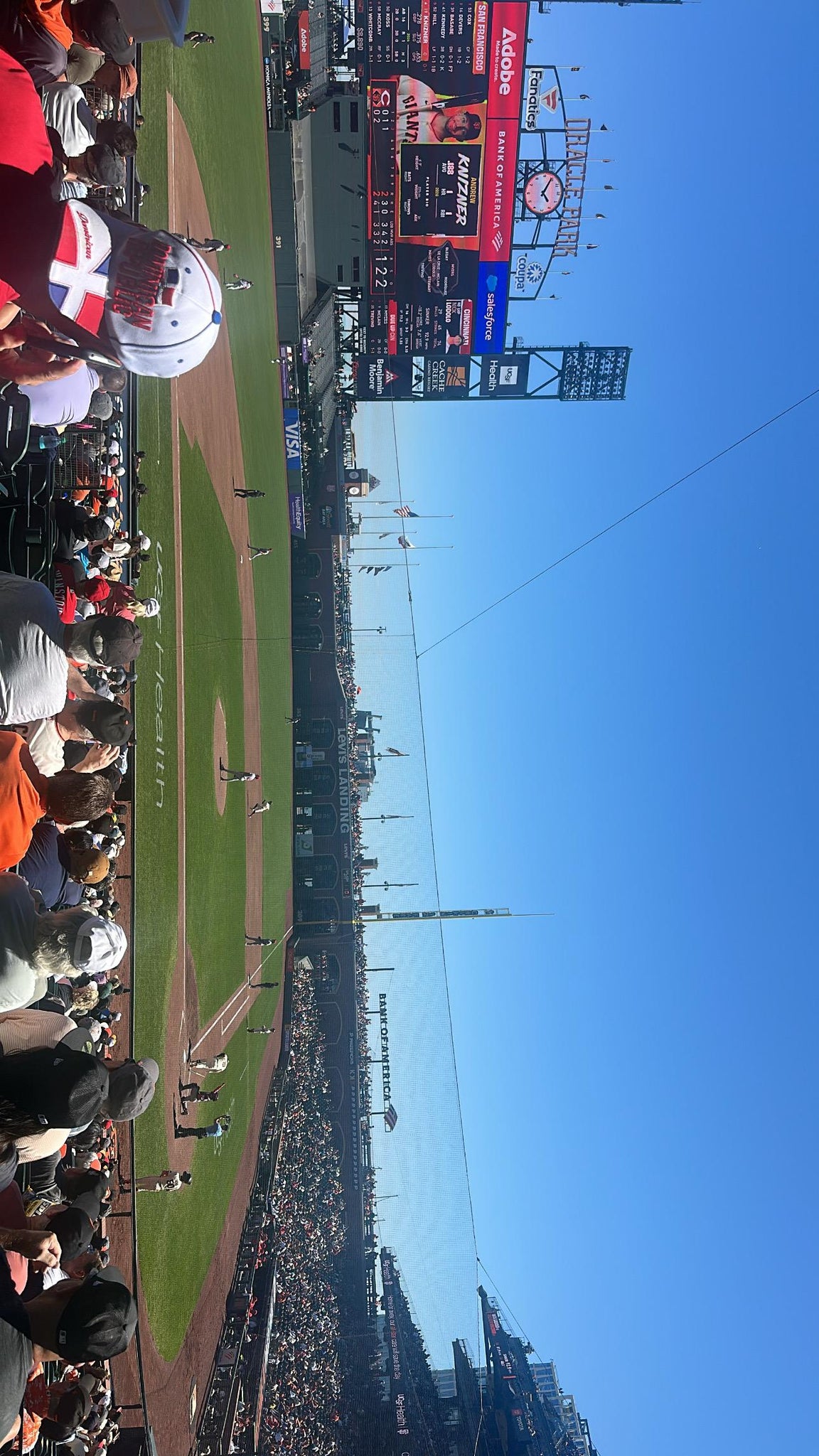 Vue réelle des fans prise de la Premium Lower Box 121 au site Oracle Park par Evelyn V