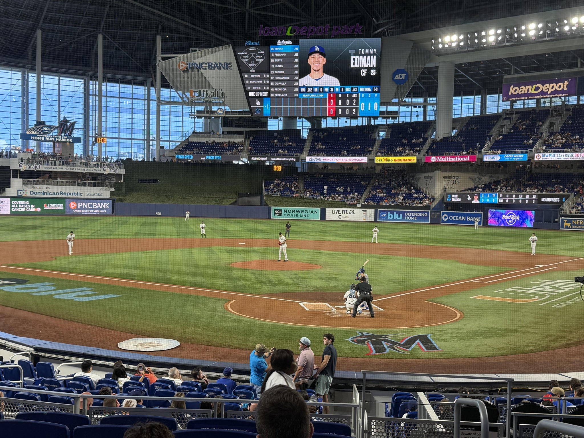 Real Fan View taken from 1ST Base Dugout Club Field Level 1 at loanDepot park by Bradley P