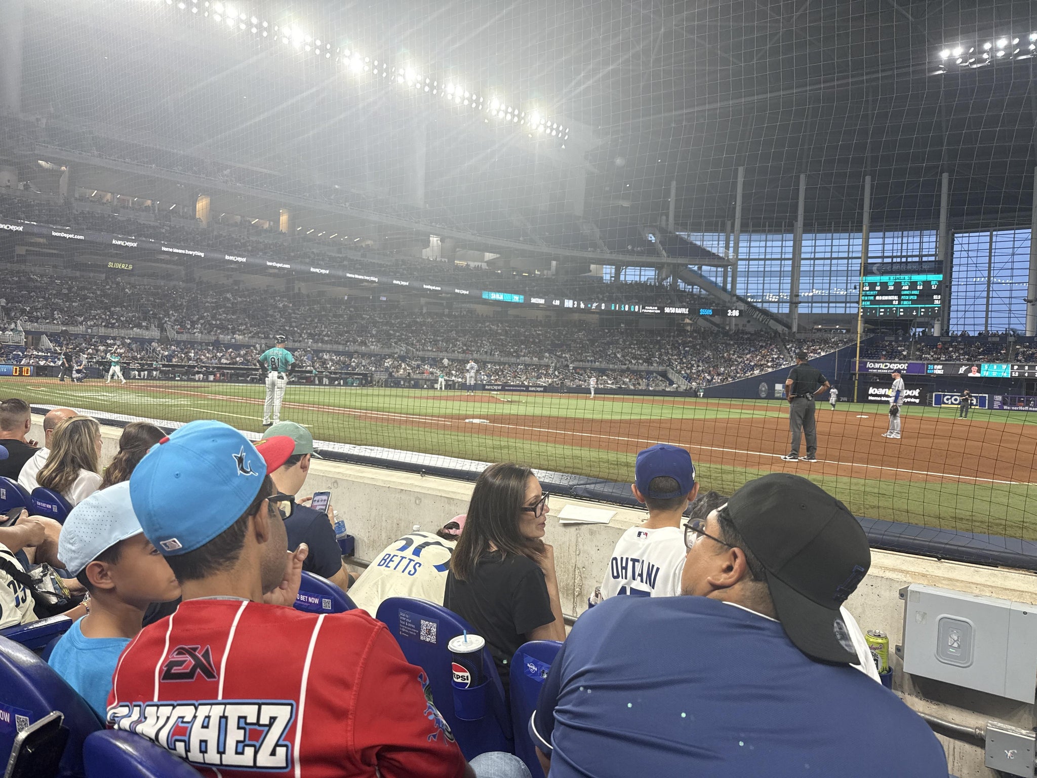 Real Fan View taken from 1ST Base Dugout Club Field Level 3 at loanDepot park by Rene L